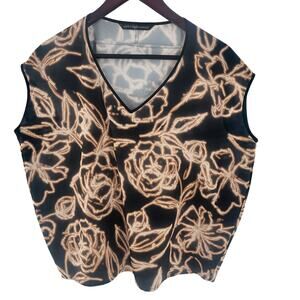 Gary Graham 422 Cocoon Top Short Sleeves Blouse Scoop Neck Black Floral Small